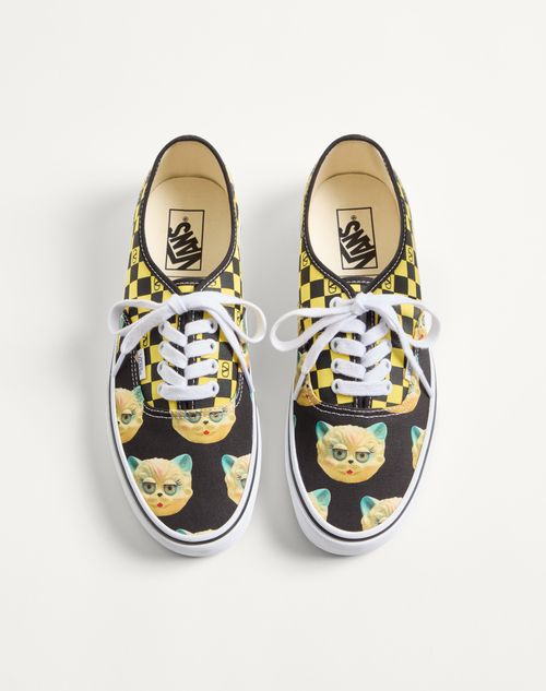 Valentino Garavani - Valentino Garavani And Vans Low-top Fabric Trainer With Vlogo Checkerboard Print And Le Chat De La Maison Print - Black/lemon - Man - Sneakers