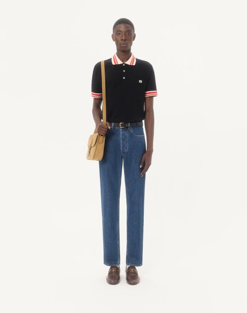 Valentino - Cotton Piqué Polo Shirt With Vlogo Patch - Black - Man - T-shirts And Sweatshirts