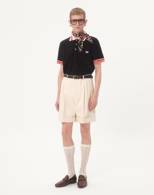 Valentino - Cotton Piqué Polo Shirt With Vlogo Patch - Black - Man - Tshirts And Sweatshirts