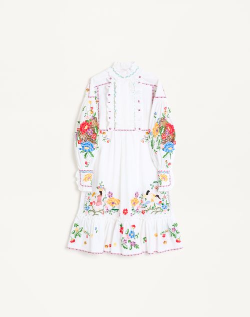 Valentino - Vestido De Algodón Y Lino Bordado - Blanco/varios Colores - Mujer - Vestidos