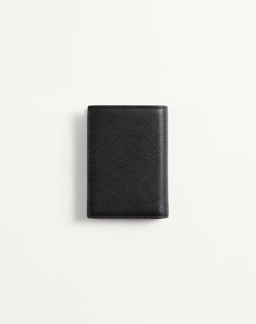 Valentino Garavani - Valentino Garavani Vlogo Signature Cardholder In Grainy Calfskin - Black - Man - Wallets And Small Leather Goods