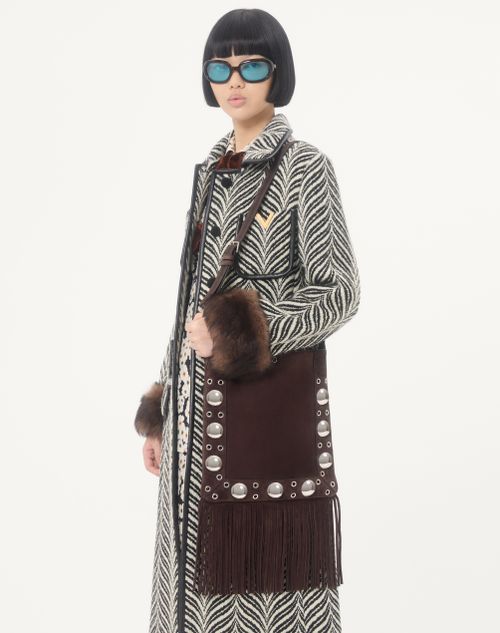 Valentino Garavani - Valentino Garavani Nellcôte Suede Shoulder Bag With Fringes - Testa Di Moro - Woman - Shoulder Bags