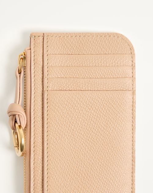 Valentino Garavani - Valentino Garavani Vlogo Signature Zip-around Charm Cardholder In Grainy Calfskin - Pink - Woman - Accessories