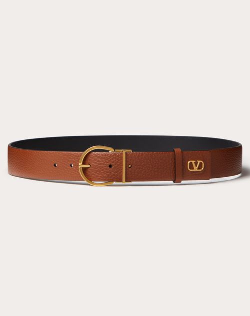 Valentino Garavani - Mini Vlogo Signature Calfskin Belt 35mm / 1.3 In. - Saddle Brown - Man - Belts