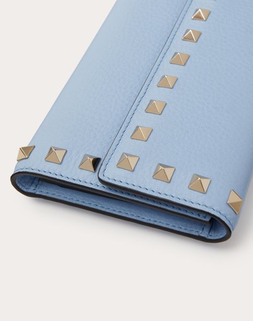 Valentino Garavani - Rockstud Wallet In Grainy Calfskin - Azure - Woman - Wallets And Small Leather Goods