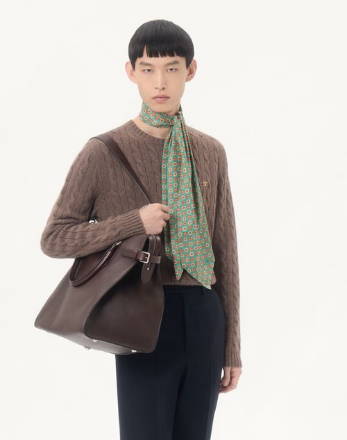 Valentino - Valentino Cashmere Cable-knit Pullover With Vlogo - Brown - Man - Knitwear