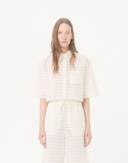 Valentino - Micro Cotton Fleurs A Jour Shirt - Latte - Woman - Shirts And Tops