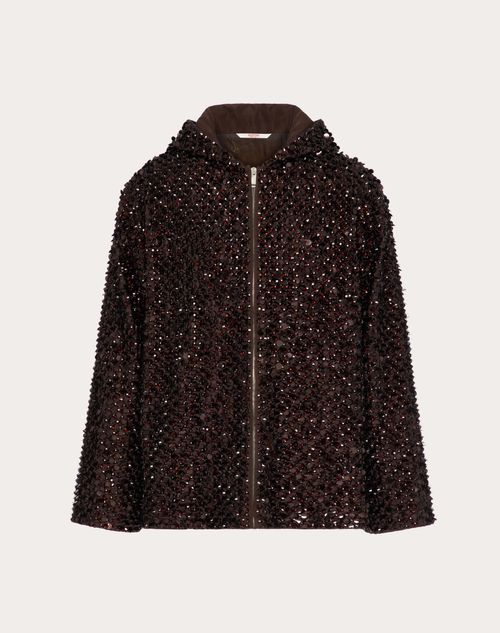 Valentino - Hooded Technical Cotton Jacket With All-over Rhinestone, Sequin And Bezel Embroidery - Ebony - Man - Outerwear