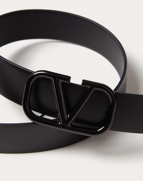 Valentino Garavani - Cinturón De 30 Mm De Cuero Brilloso De Becerro Con El Vlogo Signature - Negro - Mujer - Cinturones