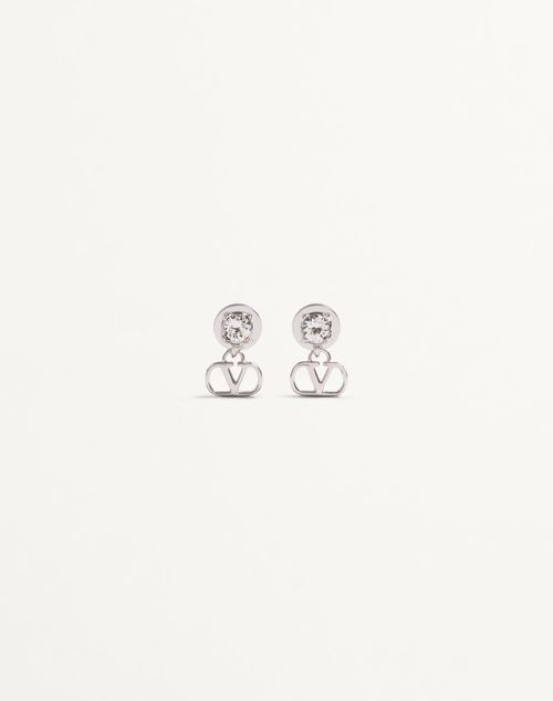 Valentino Garavani - Vlogo Signature Earrings In Metal And Swarovski® Crystals - Rhodium - Woman - Jewelry