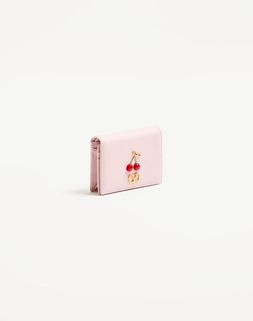 Valentino Garavani - Cherryfic Wallet In Grainy Calfskin - Rose Quartz - Woman - Wallets & Cardcases - Accessories
