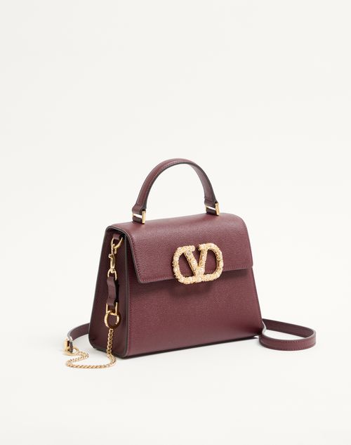 Valentino Garavani - Valentino Garavani Vsling Small Handbag In Grainy Calfskin With Jewel Logo - Rosewood - Woman - Top Handle Bags