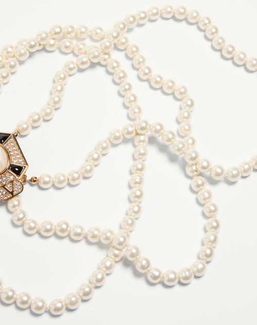 Valentino Garavani - Pas Plus Necklace In Metal, Enamel, Resin, Pearls And Swarovski® Crystals - Cream/black/gold - Woman - Fashion Jewelry