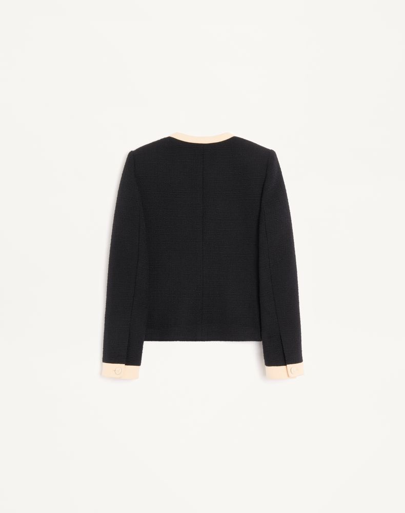 Valentino Plain Wool Tweed Jacket Woman Black 44