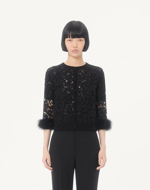 Valentino - Lace And Cotton Cardigan - Black - Woman - Knitwear
