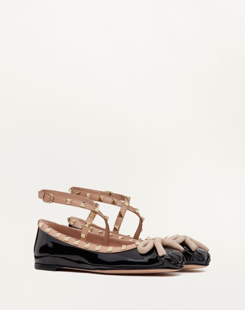 Valentino Garavani - Rockstud Patent Leather Ballerina - Black/rose Cannelle - Woman - Ballerinas