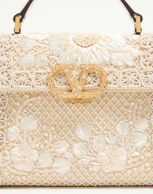 Valentino Garavani - Valentino Garavani Mini Vsling Embroidered Handbag With Jewel Logo - Butter - Woman - Top Handle Bags