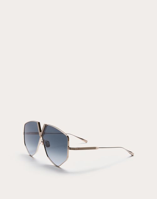 Valentino - V - Hexagon Oversized Titanium Aviator Frame - Platinum/gradient Grey - Unisex - Small Treats