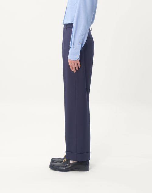 Wool Gabardine Pants With Turn-ups for Man in Indigo Wool Gabardine Pants With Turn-ups for Man in Indigo
