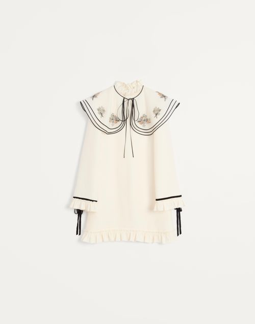 Valentino - Embroidered Crepe Couture Short Dress - Ivory/multicolor - Woman - Ready To Wear