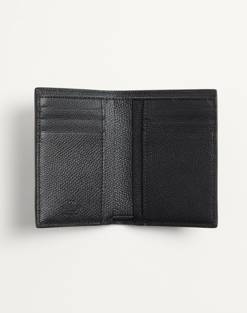 Valentino Garavani - Valentino Garavani Vlogo Signature Cardholder In Grainy Calfskin - Black - Man - Wallets And Small Leather Goods
