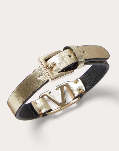 arbejder sekundær billig Vlogo Signature Metallic Calfskin Leather Bracelet for Woman in Platinum |  Valentino US