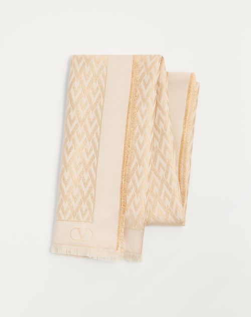 Valentino Garavani - Toute La V Stole In Silk, Viscose And Cashmere - Ivory/gold - Woman - Shelf - Soft Scarves