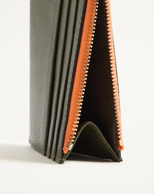 Valentino Garavani - Valentino Garavani Stud-up Coin And Cardholder In Nylon And Grainy Calfskin - Olive Green - Man - Wallets And Small Leather Goods