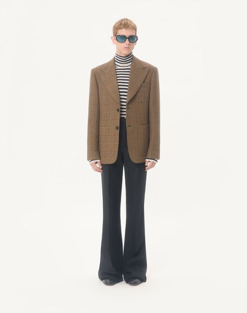 Valentino - Valentino Single-breasted Wool Jacket With Glen Plaid Pattern - Camel/black - Man - Coats And Blazers