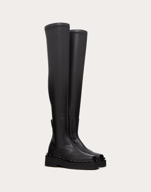 Valentino Garavani - Rockstud M-way Over-the-knee Boot In Stretch Synthetic Material 50 Mm - Black - Woman - Boots