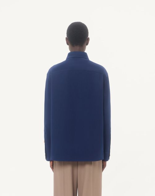 Valentino - Valentino Cotton Gabardine Shirt Jacket With Vgold - Cobalt - Man - Outerwear