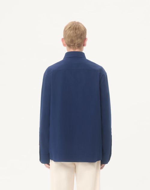 Valentino - Valentino Cotton Gabardine Shirt Jacket With Vgold - Cobalt - Man - Outerwear