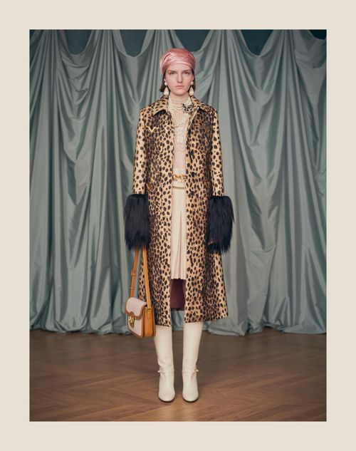 Jaguar Spots Printed Wool Cloth Coat for Woman in Animal Jaguar Spots Printed Wool Cloth Coat for Woman in Animal