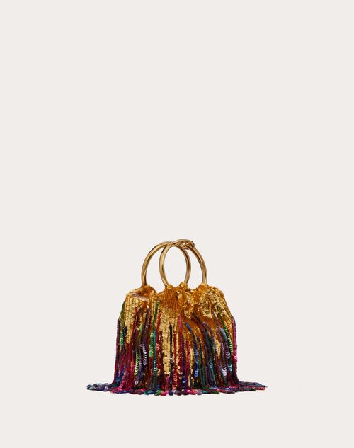 Evening bag, Sequins & gold-tone metal, black & multicolor
