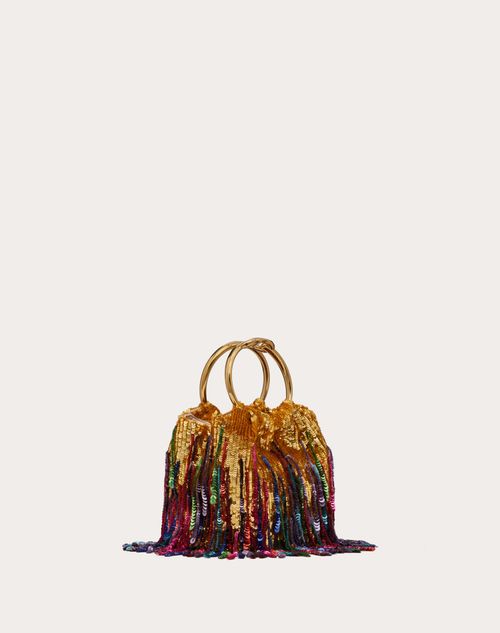 Valentino Garavani - Petit Sac Seau Carry Secrets Brodé - Or/multicolore - Femme - Mini Et Micro Sacs À Main