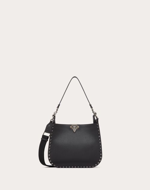 Valentino Garavani - Sac Hobo Rockstud En Cuir De Veau Grainé Valentino Garavani - Noir - Femme - Valentino Garavani Rockstud