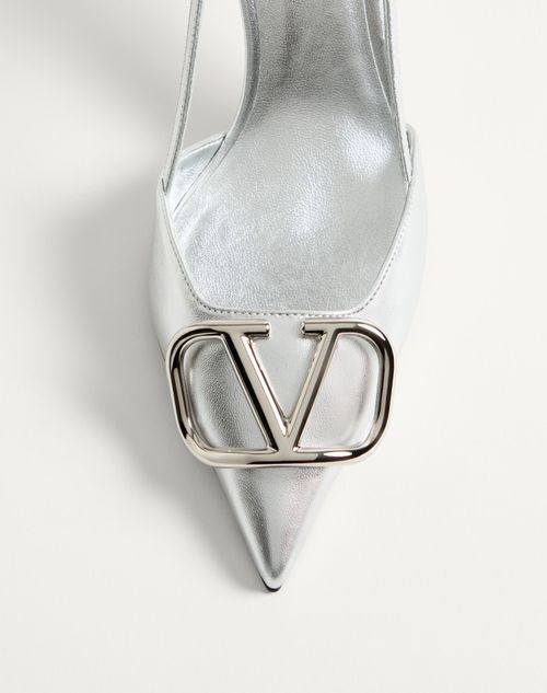 Valentino Garavani - Vlogo Signature Slingback Pump In Laminated Nappa Leather 80mm - Silver - Woman - Woman Shoes Sale