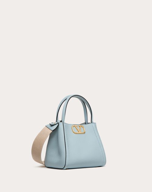 Valentino Garavani - Bolso De Mano Pequeño Valentino Garavani Alltime De Cuero De Becerro Granulado - Azul Porcelana - Mujer - Bolsos