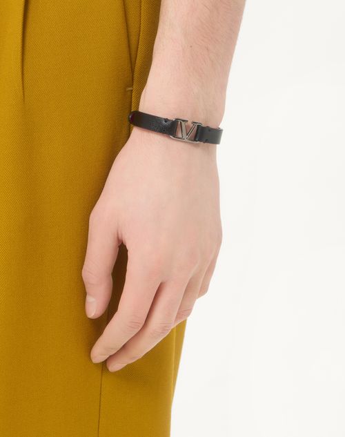 Valentino Garavani - Pulsera Vlogo Signature De Piel - Negro/rouge Pur - Hombre - Accesorios