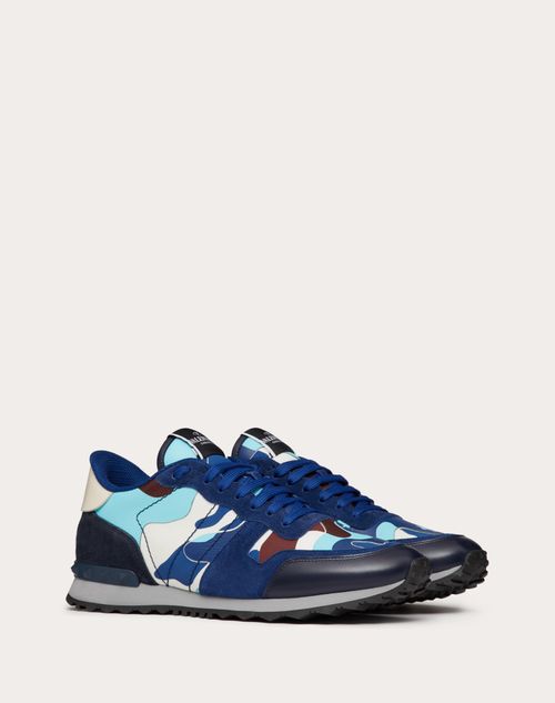 Valentino Garavani - Camouflage Rockrunner Sneaker - Blue/light Blue/cherry - Man - Man Shoes Sale