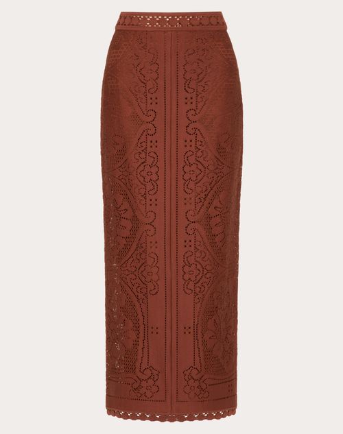 Valentino - Cotton Lace Midi Skirt - Brown - Woman - Skirts