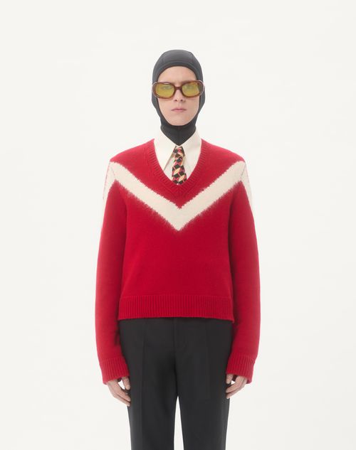 Valentino - Valentino Wool Jumper With Vlogo Bow At The Back - Paris/ivory - Man - Knitwear