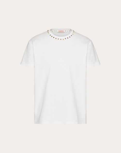 Valentino - Cotton Crewneck T-shirt With Black Untitled Studs - White - Man - T-shirts And Sweatshirts