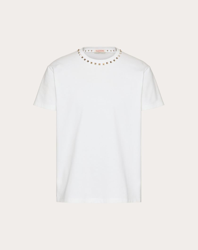 Valentino Handbags T-shirt Girocollo In Cotone Con Borchie Black Untitled per Uomo in Navy | Valentino IT