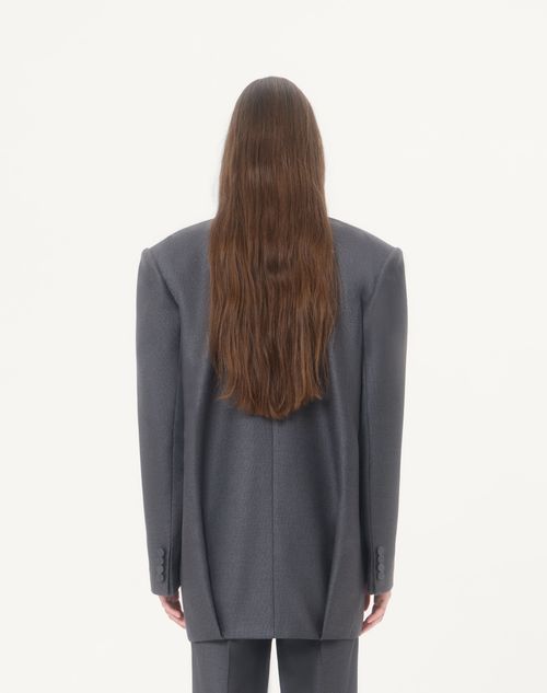 Valentino - Single-breasted Jacket In Textured Silk Wool - Dark Grey - Woman - Jackets And Blazers