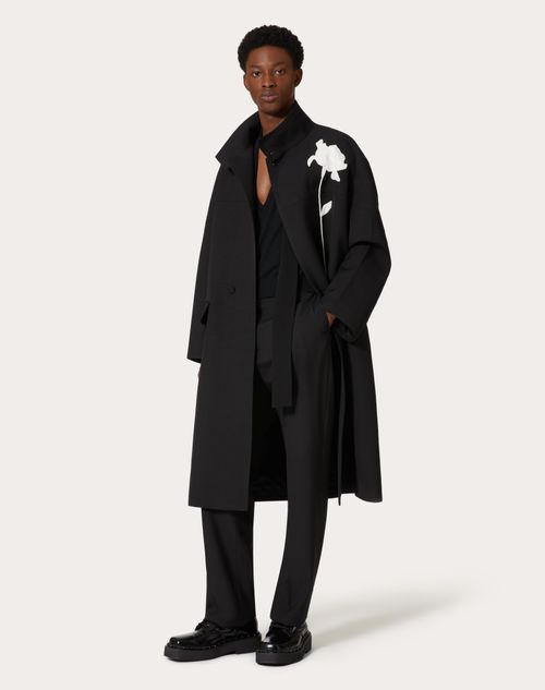 Valentino - Caban À Col Montant En Soie Shantung Avec Broderie Florale - Noir - Homme - Manteaux Et Blazers