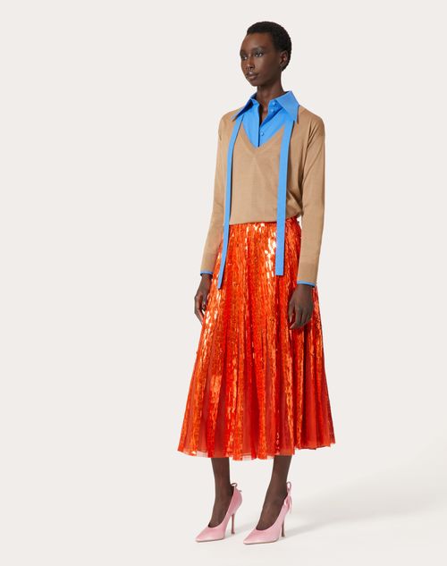Illusione Embroidered Midi Skirt for Orange | Valentino US