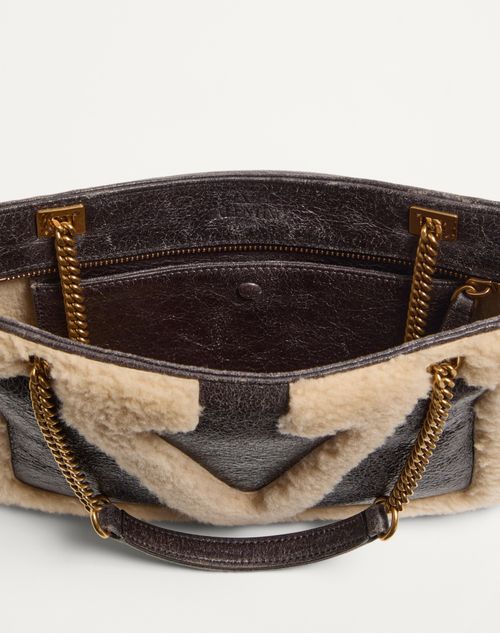 Valentino Garavani - Valentino Garavani Viva Superstar Small Sheepskin Shopping Bag - Brown/beige - Woman - Totes