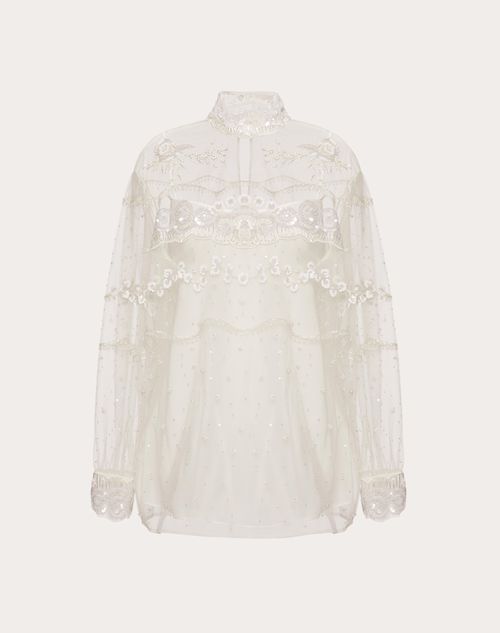 Valentino - Tulle Illusione Embroidered Top - Ivory - Woman - Shirts And Tops