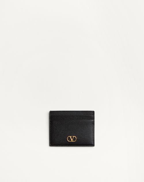 Valentino Garavani - Vlogo Signature Grainy Calfskin Card Holder - Black - Woman - Wallets And Small Leather Goods